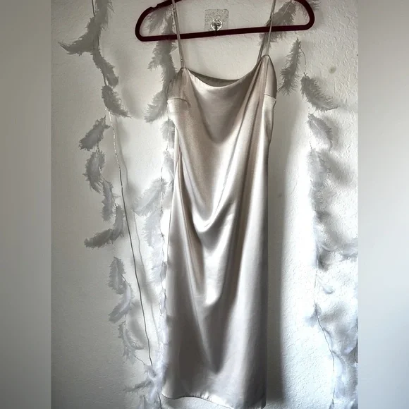 White Long Satin Slip Dress